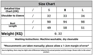 Size chart for women's jacquard short sleeve knit top showing S, M, L measurements