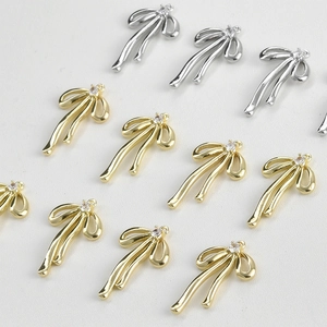 14k gold and silver plated bow pendants with zircon for DIY jewelry making crafts