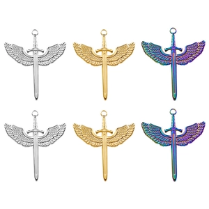 Winged Sword Pendant Necklace 304 Stainless Steel Vacuum 18K Gold Plated Gothic Punk Style Jewelry For Women Men