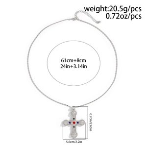 Tableau des tailles du collier croix en argent avec pierres précieuses et dimensions
