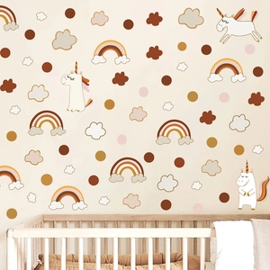 Boho rainbow unicorn wall decals in warm tones for a cozy nursery wall decoration