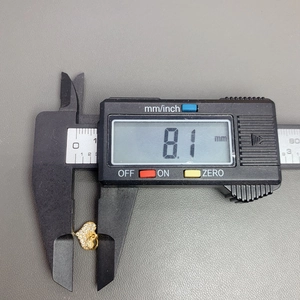 Detailed measurement of a golden crystal heart pendant showing 8.1 mm size