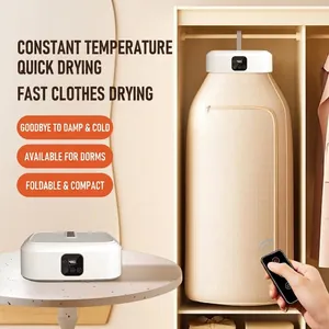 Portable folding clothes dryer with remote control and digital display for home travel use