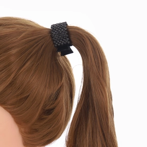 Elegant round black rhinestone ponytail clip for women stylish alloy hair accessory