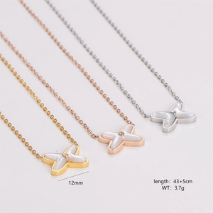 Minimalist X Shaped Pendant Necklace 304 Stainless Steel White Mother Of Artificial Pearl Inlay Rhinestone Jewelry For Women Girls