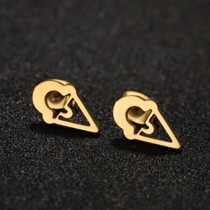Polished gold stainless steel ice cream cone stud earrings for women summer fashion