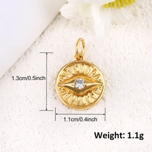Gold plated sun eye pendant necklace charm with white zircon and size dimensions