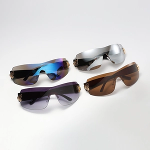 Frameless oversized sunglasses set with golden butterfly metal hinge in four colors