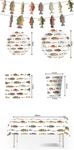 Detailed view of fishing theme party set with plates, cups and napkins sizes