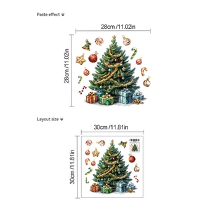 Detailed view of Christmas tree toilet stickers with paste effect and layout size metrics
