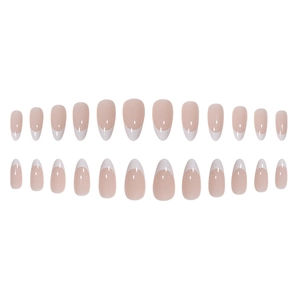 Uñas postizas French blancas, forma de almendra media, base rosa suave, set de 24