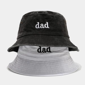 Washed Cotton Bucket Hat Dad Letter Embroidery Vintage Breathable Outdoor Sun Protection Casual Basin Hat For Men