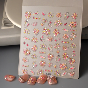 5D Embossed Nail Art Stickers Self Adhesive Waterproof 3D Rhinestone Decals Fireworks Stars Floral Heart For Women Girls
