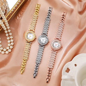 Detail view of fashion rhinestone quartz women's watches featuring elegant Roman dials.