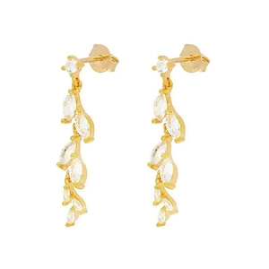Elegant 18k gold plated leaf drop earrings featuring marquise-cut zircon stones