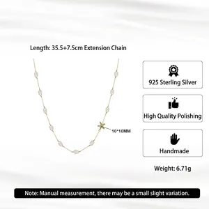 S925 sterling silver gold necklace with freshwater pearls and starfish pendant