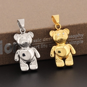 Hip Hop 3D Panda Bear Pendant Necklace Stainless Steel With Rhinestone Eyes Iced Out Polished Animal Jewelry For Men Women