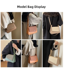 Collage of chic square crossbody bags in various colors showing style on models