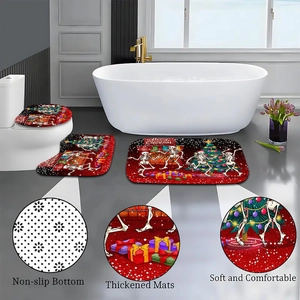 Detailed view of non-slip bottom and soft texture of Christmas skull bathroom mat set