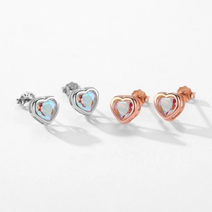 Boucles d'oreilles cœur en argent 925 avec zircone opale en argent et finition or rose