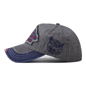 Vintage washed baseball cap with New York embroidery and star patterns in grey and navy