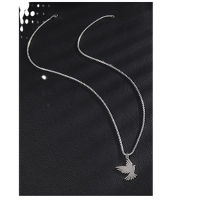 Minimalist silver stainless steel snake chain necklace with a dove pendant for women