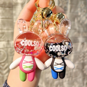 Cute Cartoon Quicksand Rabbit Keychain For Women Liquid Glitter Bunny Keyring Bag Charm Car Pendant Decorative Accessories Gift