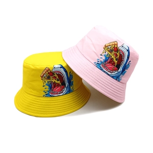 Chapeaux bob pour enfants jaune et rose avec motif requin rigolo pour protection solaire
