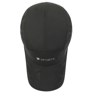 Breathable black quick-dry sports baseball cap with mesh vents and SPORTS logo