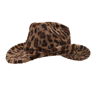 Fashionable leopard print plush cowboy hat with thick warm faux fur for women winter