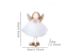 Detailed dimensions of white angel Christmas tree ornament with sequins and pearls