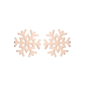 Rose gold snowflake stud earrings with hollow design for Christmas holiday styling