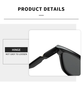 Detail of durable black square sunglasses hinge ensuring long-lasting stability