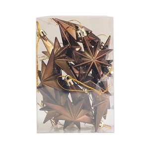 Antique bronze star ornaments set in clear packaging for Christmas tree decoration