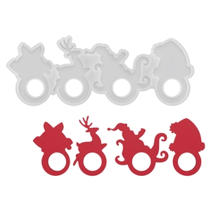 Christmas silicone mold for DIY napkin rings featuring reindeer and Santa Claus shapes
