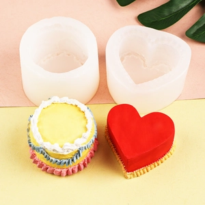 DIY silicone molds for heart and round cakes or scented plaster candles with smooth texture