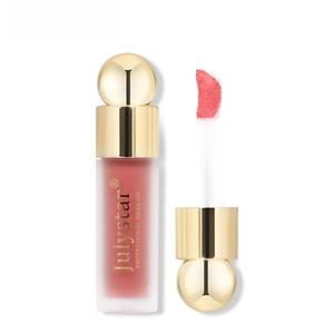 Blush liquide mat et rouge à lèvres avec bouchon doré et tube givré rose poudré