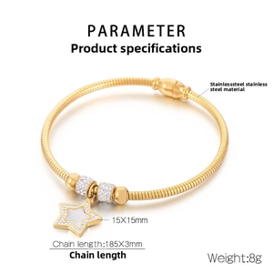 Detailed specs of the gold-plated stainless steel star bracelet with cz crystal charms