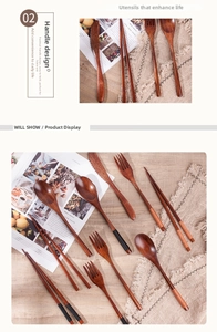 Detailed view of Japanese Phoebe nanmu cutlery set with anti-slip thread-wrapped handles