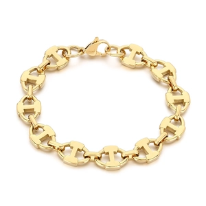 Polished gold-tone 304 stainless steel chain bracelet with classic link design and lobster clasp