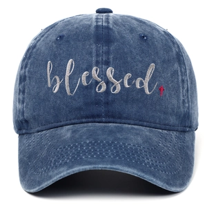 Blessed Embroidered Baseball Cap Washed Cotton Vintage Distressed Sun Hat For Outdoor Leisure Men Women