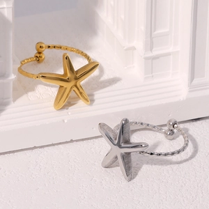 Fashion Starfish Open Ring Stainless Steel Adjustable 18K Gold Plated Ocean Style Beach Jewelry For Women
