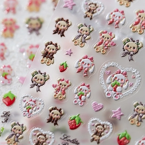 3D embossed nail art stickers featuring cute bears and bows in Lolita style design