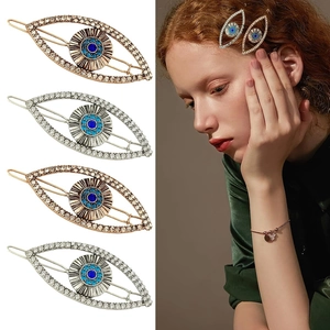 Evil Eye Hair Clip Alloy Rhinestone Sparkling Side Hairpin Turkish Style Fashion Accessory For Women Girls Elegant