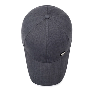 Dark gray baseball cap with linen texture and metal side logo for casual outdoor wear