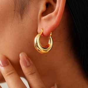 Thick Gold Plated Copper Hoop Earrings Teardrop U-Shaped Geometric Fashion Jewelry For Women