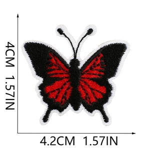 Detailed view of red and black butterfly embroidery patch with 4.2cm size dimensions