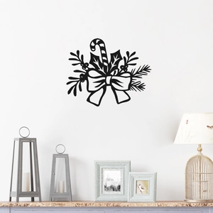 Modern black metal Christmas bow candy cane wall art decoration for living room