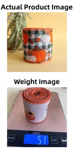 Detail of harvest pumpkin burlap ribbon with reinforced stitched edges weighing 51g