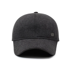 Men's dark gray thermal baseball cap with ear flaps made of thick wool fabric